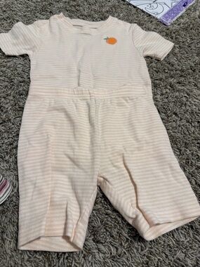 Peach Striped Baby Romper with Orange Patch